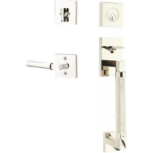 Emtek Hercules Knurled Sectional Tubular Entry Set with Hercules Lever in Lifetime Polished Nickel finish