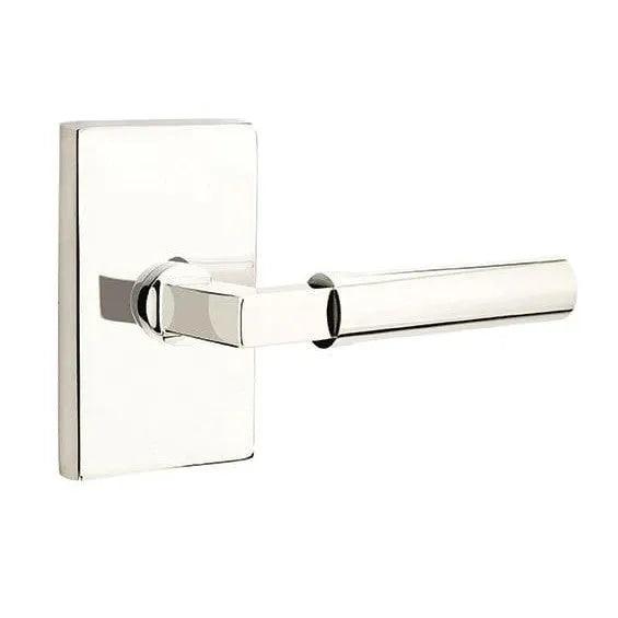 Emtek Hercules Lever with Modern Rectangular Rosette in Lifetime Polished Nickel finish