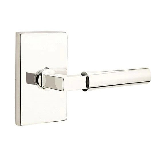 Emtek Hercules Lever with Modern Rectangular Rosette in Lifetime Polished Nickel finish