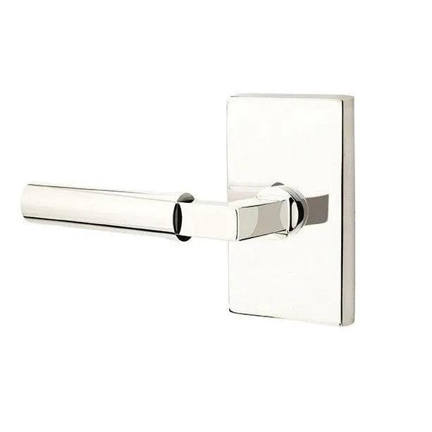 Emtek Hercules Lever with Modern Rectangular Rosette in Lifetime Polished Nickel finish