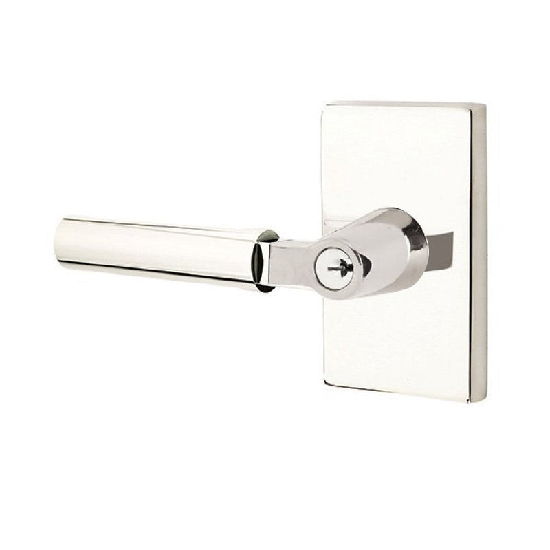 Emtek Hercules Lever with Modern Rectangular Rosette in Lifetime Polished Nickel finish