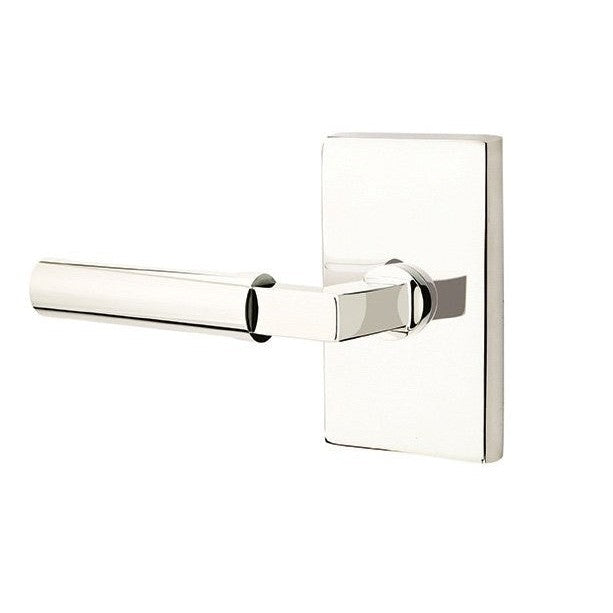 Emtek Hercules Lever with Modern Rectangular Rosette in Lifetime Polished Nickel finish