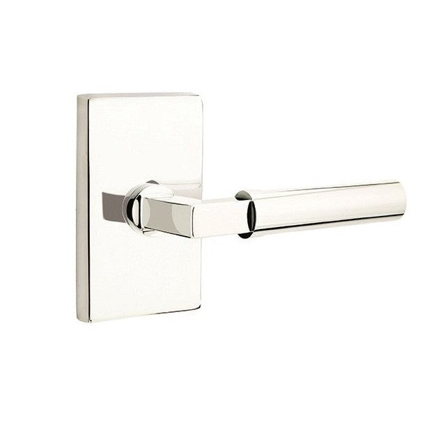 Emtek Hercules Lever with Modern Rectangular Rosette in Lifetime Polished Nickel finish