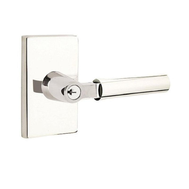 Emtek Hercules Lever with Modern Rectangular Rosette in Lifetime Polished Nickel finish