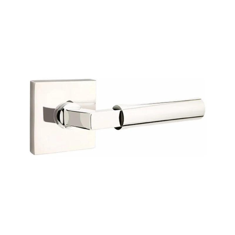 The Emtek Hercules Lever With Square Rosette in Lifetime Polished Nickel finish