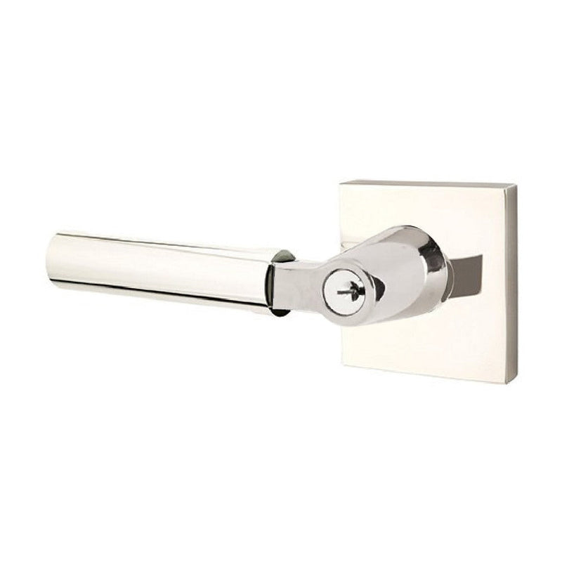 The Emtek Hercules Lever With Square Rosette in Lifetime Polished Nickel finish