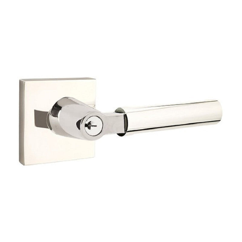 The Emtek Hercules Lever With Square Rosette in Lifetime Polished Nickel finish