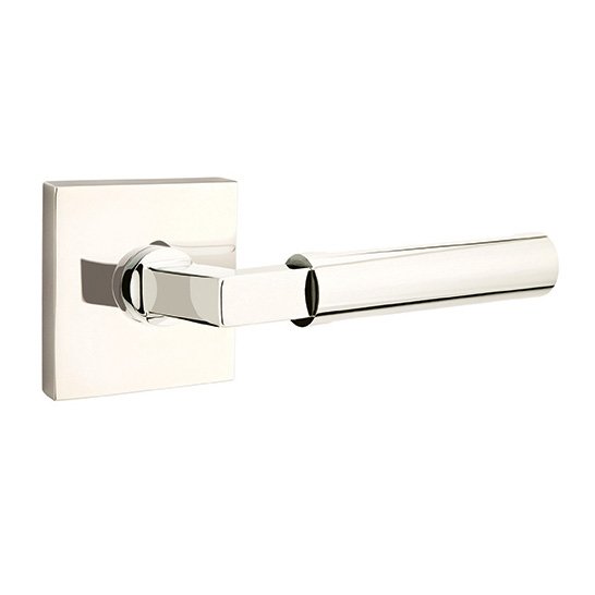 The Emtek Hercules Lever With Square Rosette in Lifetime Polished Nickel finish