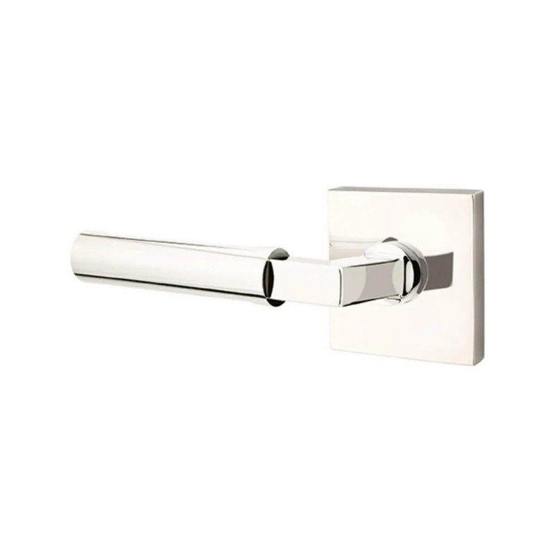 The Emtek Hercules Lever With Square Rosette in Lifetime Polished Nickel finish