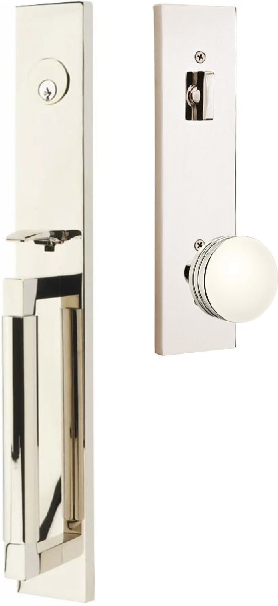 Emtek Hercules Smooth Full Length Tubular Entry Set with Bern Knob in Lifetime Polished Nickel finish