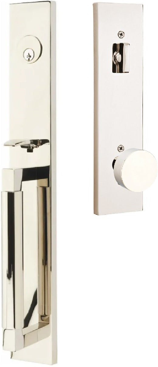 Emtek Hercules Smooth Full Length Tubular Entry Set with Round Knob in Lifetime Polished Nickel finish