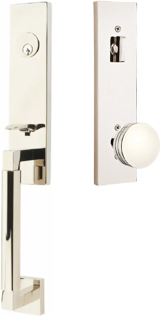 Emtek Hercules Smooth Monolithic Tubular Entry Set with Bern Knob in Lifetime Polished Nickel finish