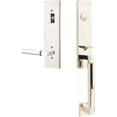 Emtek Hercules Smooth Monolithic Tubular Entry Set with Hercules Lever in Lifetime Polished Nickel finish