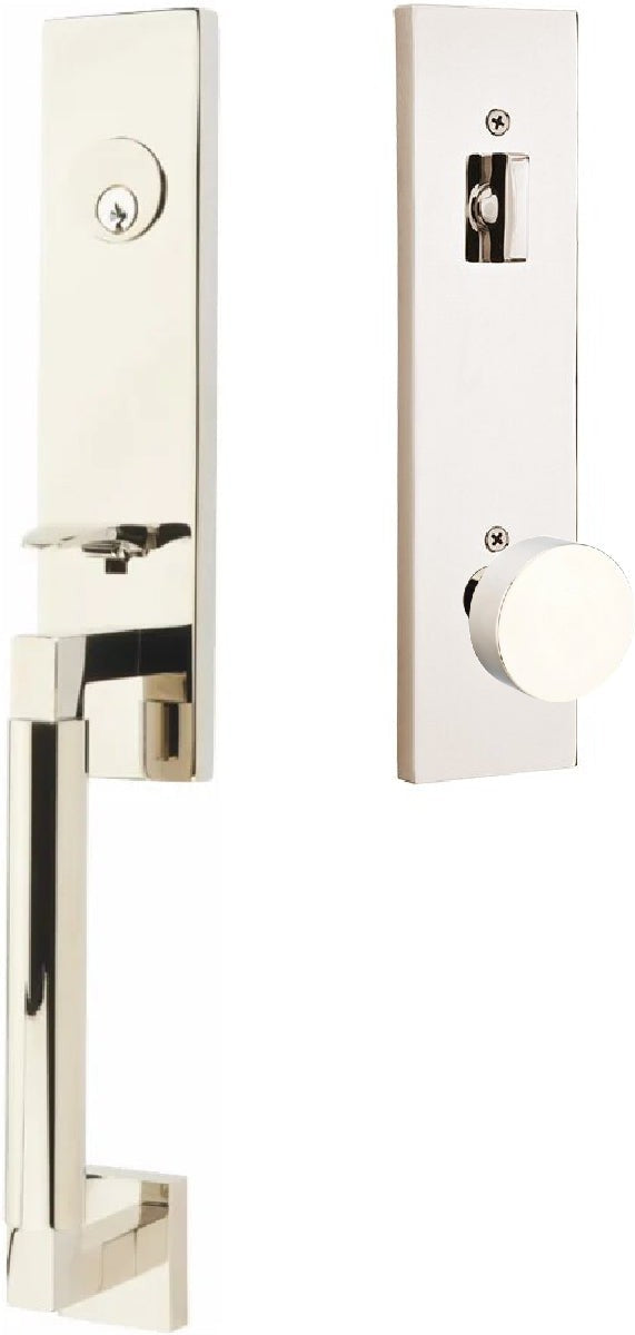 Emtek Hercules Smooth Monolithic Tubular Entry Set with Round Knob in Lifetime Polished Nickel finish