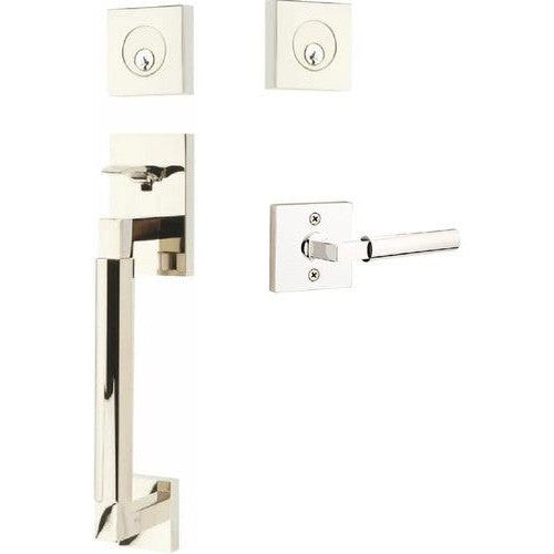 Emtek Hercules Smooth Sectional Tubular Entry Set with Hercules Lever in Lifetime Polished Nickel finish