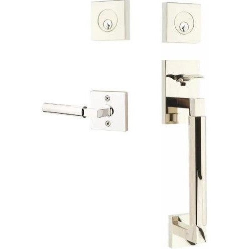 Emtek Hercules Smooth Sectional Tubular Entry Set with Hercules Lever in Lifetime Polished Nickel finish