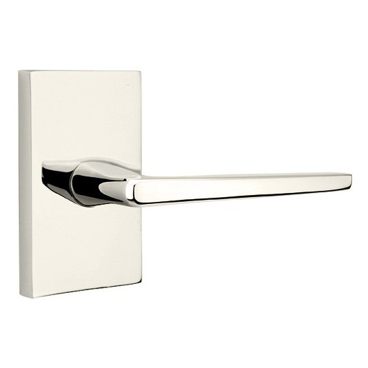 Emtek Hermes Lever With Modern Rectangular Rosette in Lifetime Polished Nickel finish