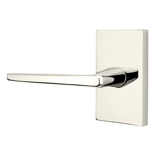 Emtek Hermes Lever With Modern Rectangular Rosette in Lifetime Polished Nickel finish