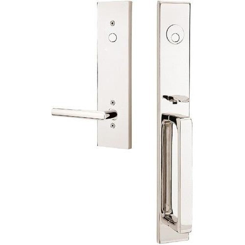 Emtek Lausanne Tubular Entrance Handleset With Stuttgart Lever in Lifetime Polished Nickel finish