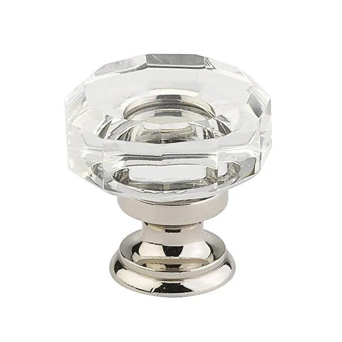 The Emtek Lowell Crystal Glass Knob 1-3/8" Wide (1-1/4" Projection) in Lifetime Polished Nickel finish