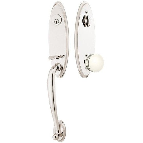 Emtek Marietta Tubular Entrance Handleset With Bern Knob in Lifetime Polished Nickel finish