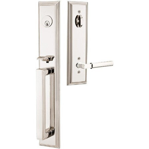 Emtek Melrose Tubular Entrance Handleset With Hercules Lever in Lifetime Polished Nickel finish