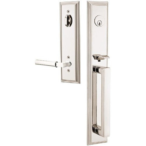 Emtek Melrose Tubular Entrance Handleset With Hercules Lever in Lifetime Polished Nickel finish