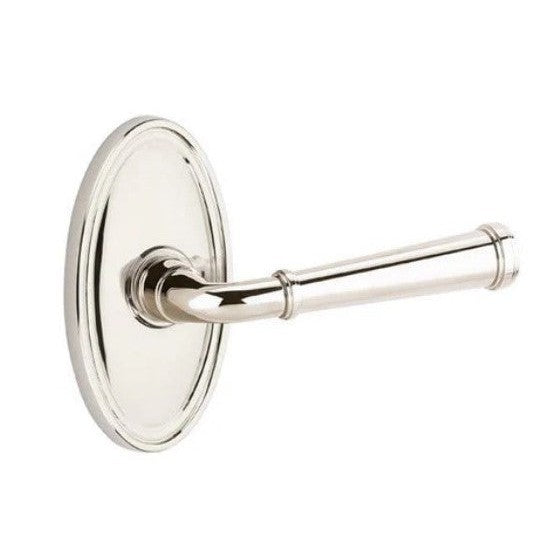 Emtek Merrimack Lever With Oval Rosette in Lifetime Polished Nickel finish