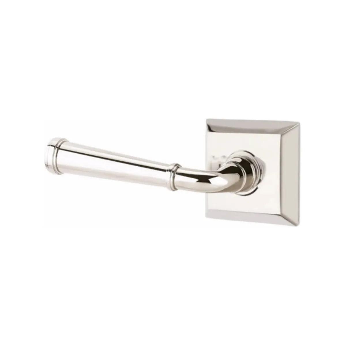 The Emtek Merrimack Lever with Quincy Rosette in Lifetime Polished Nickel finish