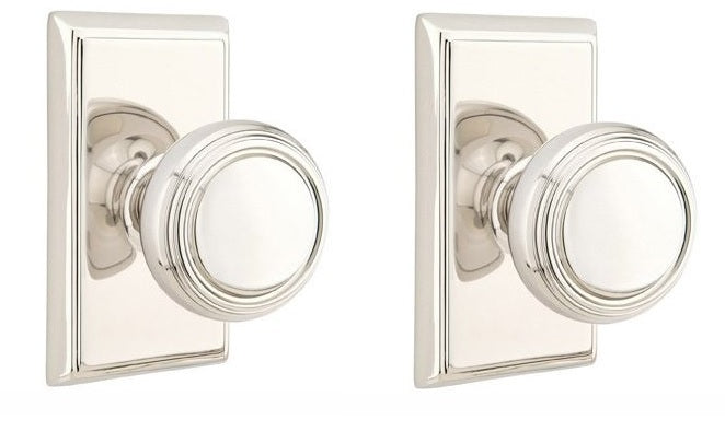 Emtek Norwich Knob with Rectangular Rosette in Lifetime Polished Nickel finish