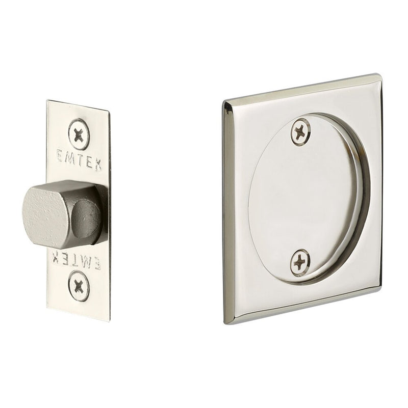 Emtek Passage Square Pocket Door Tubular Lock in Lifetime Polished Nickel finish