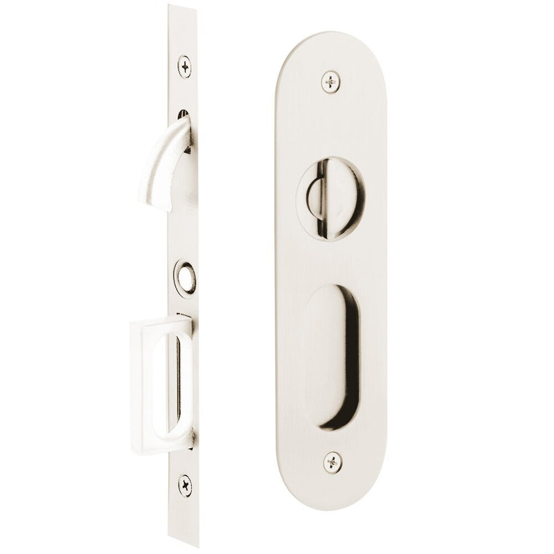 Emtek Privacy Narrow Oval Pocket Door Mortise Lock in Lifetime Polished Nickel finish