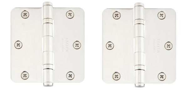 Emtek Residential Duty Solid Brass Plain Bearing Hinge, 3.5" x 3.5" with 1/4" Radius Corners in Lifetime Polished Nickel finish