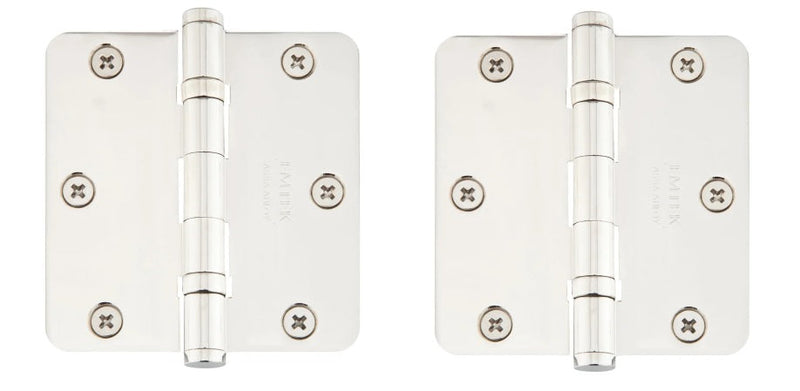 Emtek Residential Duty Solid Brass Plain Bearing Hinge, 3.5" x 3.5" with 1/4" Radius Corners in Lifetime Polished Nickel finish