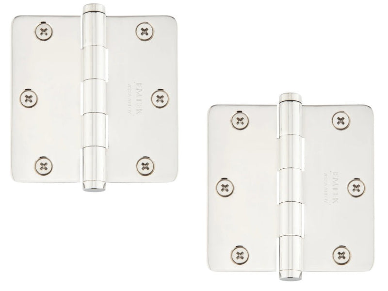 Emtek Residential Duty Steel Plain Bearing Hinge, 3.5" x 3.5" with 1/4" Radius Corners in Lifetime Polished Nickel finish