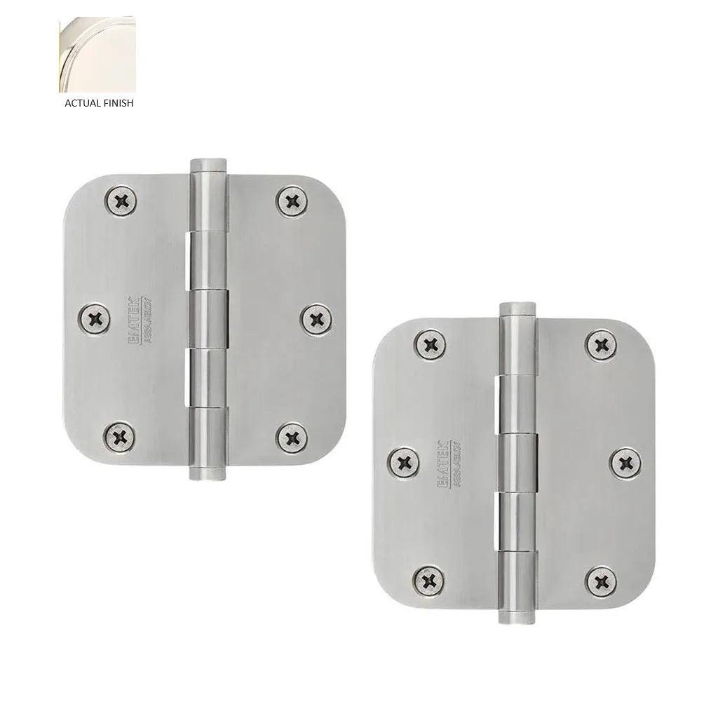 Emtek Residential Duty Steel Plain Bearing Hinge, 3.5" x 3.5" with 5/8" Radius Corners in Lifetime Polished Nickel finish