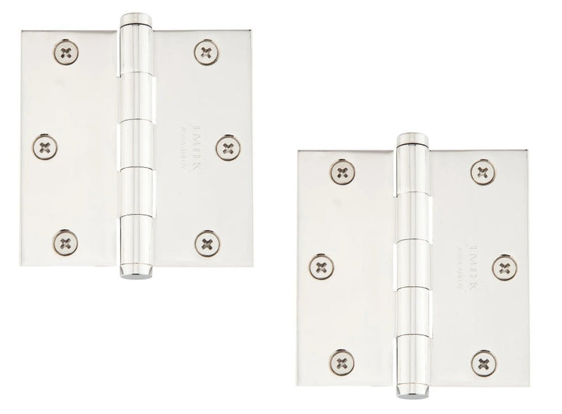 Emtek Residential Duty Steel Plain Bearing Hinge, 3.5" x 3.5" with Square Corners in Lifetime Polished Nickel finish