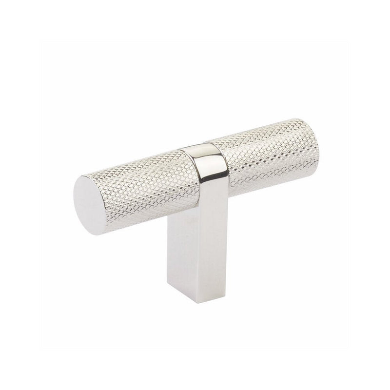 The Emtek Select Bar Knurled Cabinet T-Knob, 2 1/4" in Lifetime Polished Nickel finish