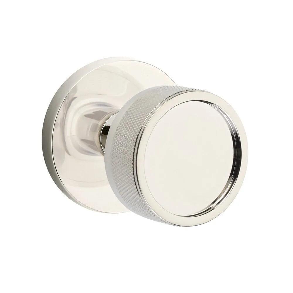 Emtek Select Conical Knurled Knob with Disk Rosette in Lifetime Polished Nickel finish