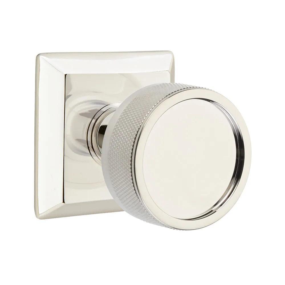 Emtek Select Conical Knurled Knob with Quincy Rosette in Lifetime Polished Nickel finish