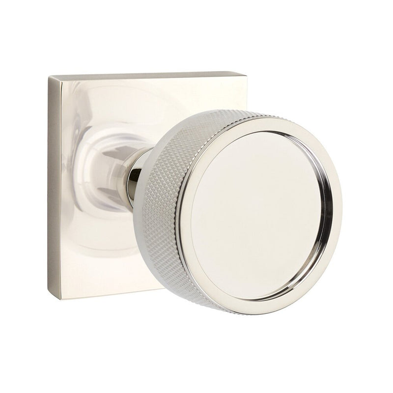 Emtek Select Conical Knurled Knob with Square Rosette in Lifetime Polished Nickel finish