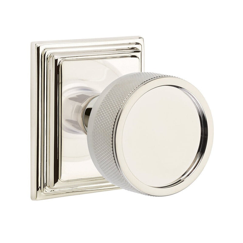 Emtek Select Conical Knurled Knob with Wilshire Rosette in Lifetime Polished Nickel finish