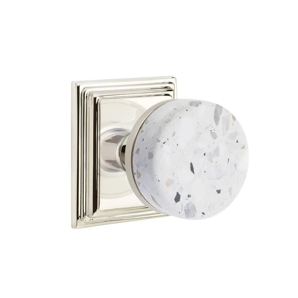 Emtek Select Conical Terrazzo Knob with Wilshire Rosette in Lifetime Polished Nickel finish