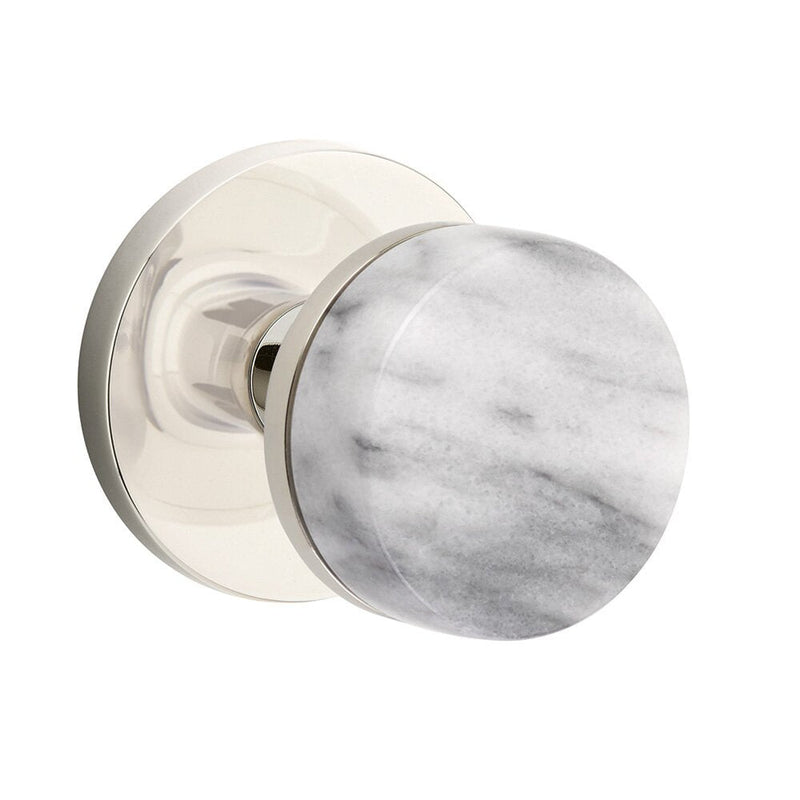 Emtek Select Conical White Marble Knob with Disk Rosette in Lifetime Polished Nickel finish