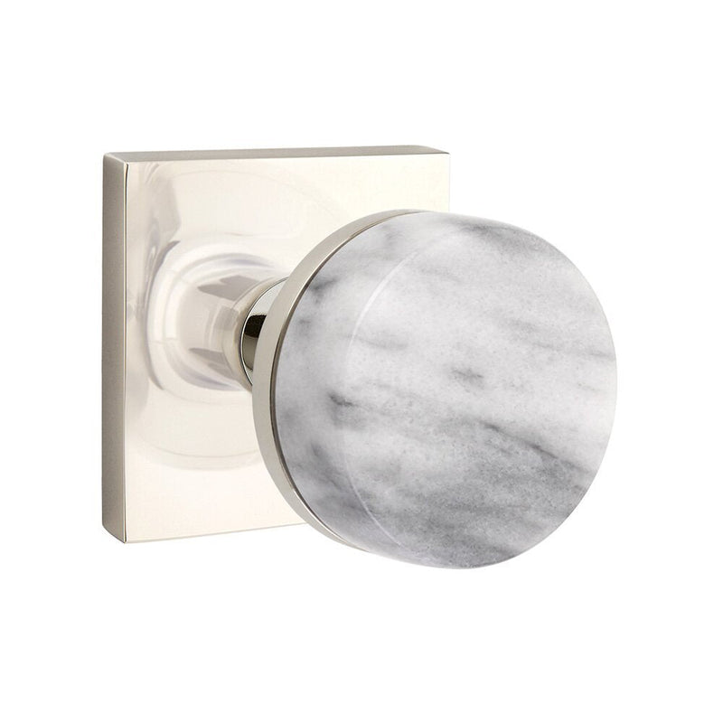 Emtek Select Conical White Marble Knob with Square Rosette in Lifetime Polished Nickel finish