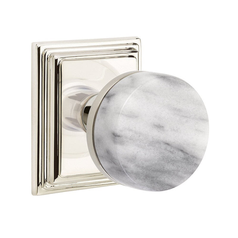 Emtek Select Conical White Marble Knob with Wilshire Rosette in Lifetime Polished Nickel finish