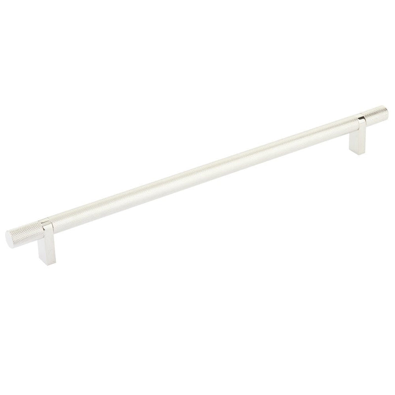 The Emtek Select Knurled Cabinet Bar Pull, 12" C-to-C in Lifetime Polished Nickel finish