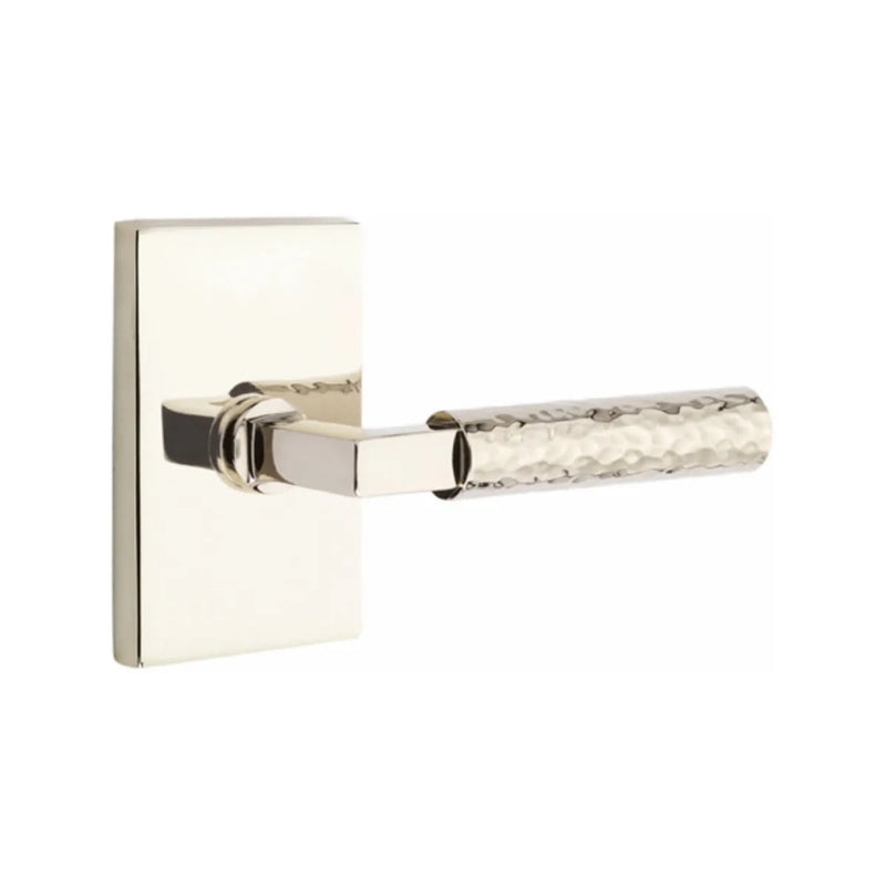 Emtek Select L-Square Hammered Lever with Modern Rectangular Rosette in Lifetime Polished Nickel finish