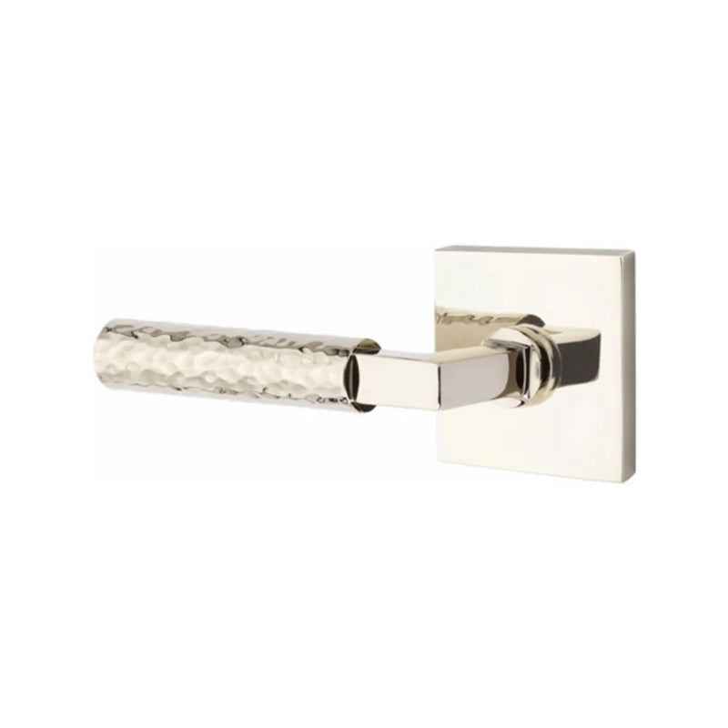 Emtek Select L-Square Hammered Lever with Square Rosette in Lifetime Polished Nickel finish