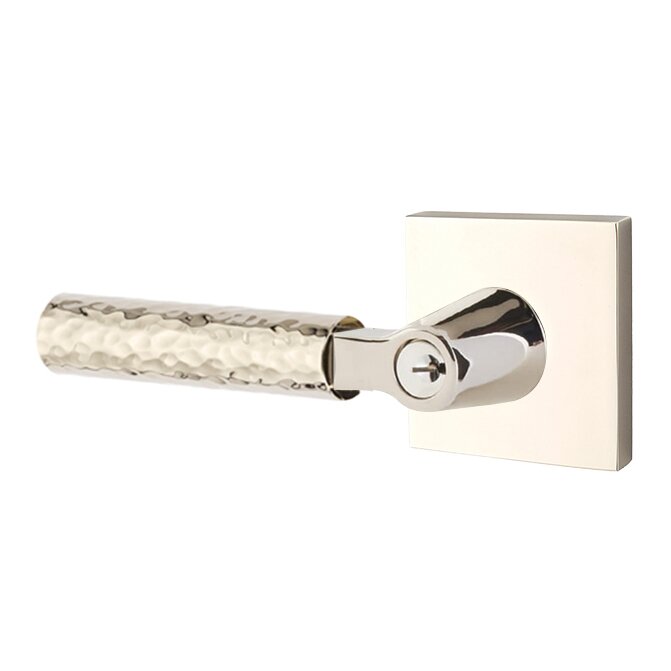 Emtek Select L-Square Hammered Lever with Square Rosette in Lifetime Polished Nickel finish